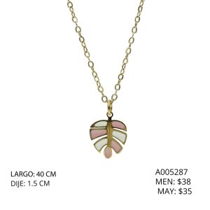 Collar Dorado Hoja Rosa Blanco Acero Inoxidable A005287
