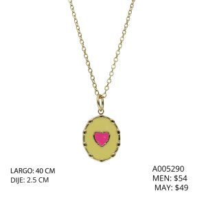 Collar Corazon Rosa Amarillo Acero Inoxidable A005290