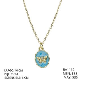 Collar Dorado Mariposa Azul Chapa de Oro y Acero BA1112