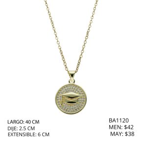 Collar Dorado Birrete Piedras Chapa de Oro  y Acero  BA1120
