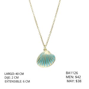 Collar Dorado Concha Azul Chapa de Oro y Acero BA1126
