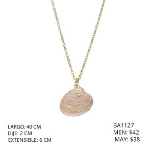 Collar Dorado Concha Rosa Chapa de Oro y Acero BA1127