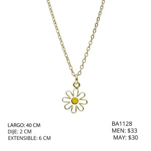 Collar Dorado Flor Blanca Chapa de Oro y Acero BA1128