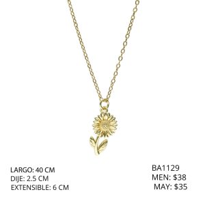 Collar Dorado Girasol Chapa de Oro y Acero BA1129