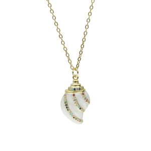 Collar Dorado Caracol Blanco Piedras Chapa de Oro y Acero BA1138
