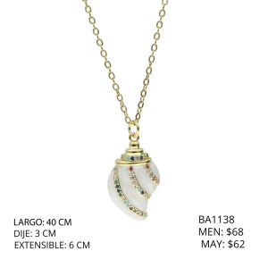 Collar Dorado Caracol Blanco Piedras Chapa de Oro y Acero BA1138