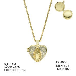 Collar Chapa de Oro Relicario Corazon Virgen Piedras BO4066