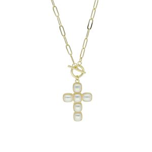 Collar Chapa de Oro Cruz Perlas  BO4067