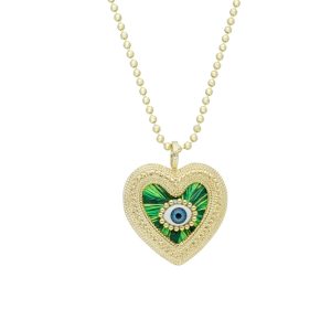 Collar Chapa de Oro Corazon Ojo Verde  BO4069