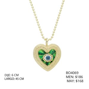 Collar Chapa de Oro Corazon Ojo Verde  BO4069