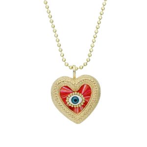 Collar Chapa de Oro Corazon Ojo Rojo BO4070