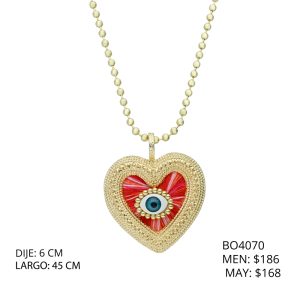 Collar Chapa de Oro Corazon Ojo Rojo BO4070