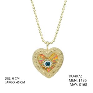 Collar Chapa de Oro Corazon Ojo Multi Color BO4072