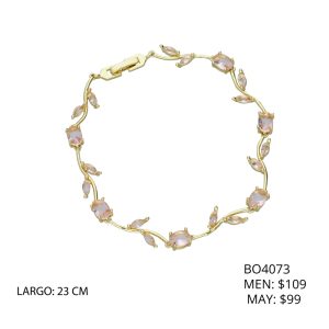 Pulsera Chapa de Oro Flor Piedra Rosa BO4073