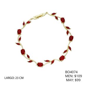 Pulsera Chapa de Oro Flor Piedra Rojo BO4074