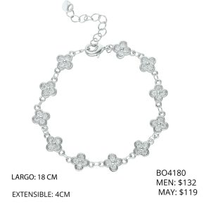 Pulsera Plateada Flor Piedra Chapa de Oro BO4180