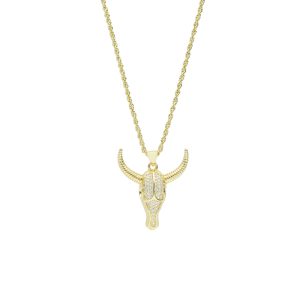 Collar Dorado Cabeza Toro Piedras Chapa de Oro BO4202
