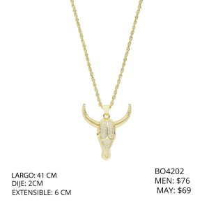 Collar Dorado Cabeza Toro Piedras Chapa de Oro BO4202