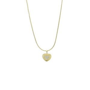 Collar Dorado Corazon Piedras Chapa de Oro BO4204