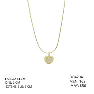 Collar Dorado Corazon Piedras Chapa de Oro BO4204