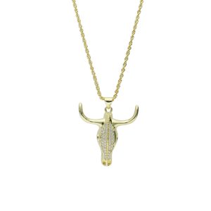 Collar Cabeza Toro Dorado Piedras Chapa de Oro BO4206