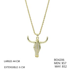 Collar Cabeza Toro Dorado Piedras Chapa de Oro BO4206
