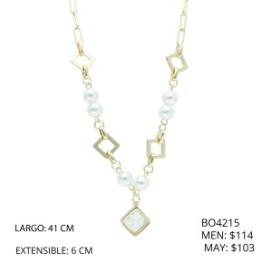 Collar Dorado Perlas Cuadrados Piedra Chapa de Oro BO4215