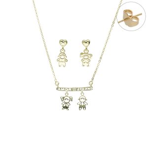 Juego Dorado Niño y Niña Corazon Chapa de Oro BO4221