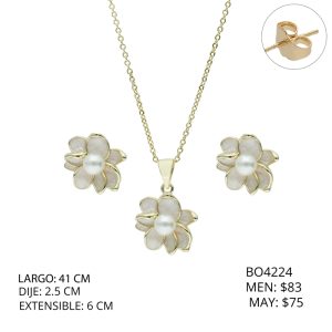 Juego dorado Flor Perla Chapa de Oro BO4224