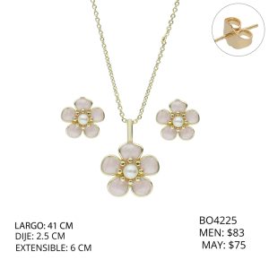 Juego Dorado Flor Rosa Perla Chapa de Oro BO4225