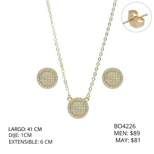Juego Dorado Circulo Piedras Chapa de Oro BO4226