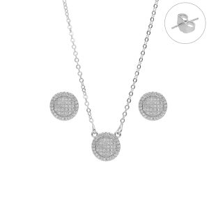 Juego Plateado Circulo Piedras Chapa de Oro BO4227