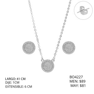 Juego Plateado Circulo Piedras Chapa de Oro BO4227