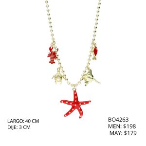 Collar Langosta Tortuga Mantarraya Pez Estrella de Mar Chapa de Oro BO4263