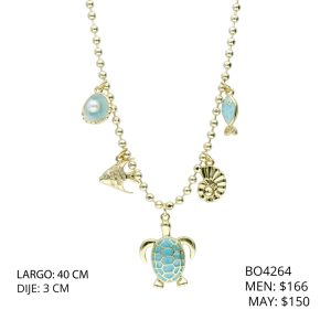 Collar Concha Pez Caracol Tortuga Chapa de Oro BO4264