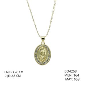 Collar Dorado Virgen Ovalo Piedras Chapa de Oro BO4268