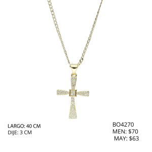 Collar Dorado Cruz Piedras Chapa de Oro  BO4270
