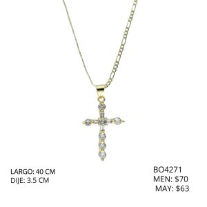 Collar Dorado Cruz Piedras Chapa de Oro  BO4271