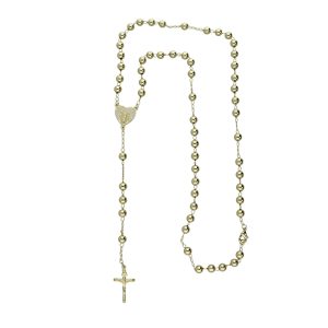 Collar Rosario Corazon Virgen Piedras Chapa de Oro BO4273
