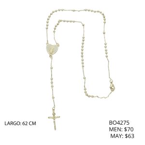 Collar Rosario Corazon Virgen Piedras Chapa de Oro BO4275