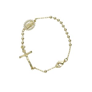 Pulsera Virgen Piedras Cruz Chapa de Oro BO4282