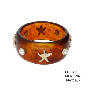 Pulsera Acrilico Café Perlas Estrella de Mar Bisuteria CB2167
