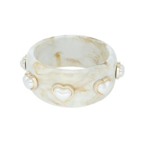 Pulsera Acrilico Blanco Corazon Perla Bisuteria CB2170
