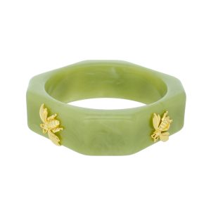 Pulsera Acrilico Verde Insecto Dorado Bisuteria CB2171