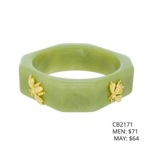 Pulsera Acrilico Verde Insecto Dorado Bisuteria CB2171