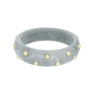 Pulsera Acrilico Gris Bola Dorada Bisuteria CB2173