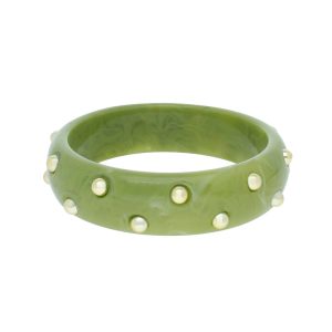 Pulsera Acrilico Verde Bola Dorada Bisuteria CB2174