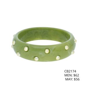 Pulsera Acrilico Verde Bola Dorada Bisuteria CB2174