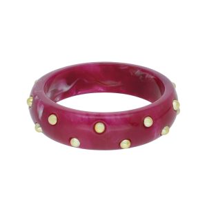 Pulsera Acrilico Rosa Bola Dorada Bisuteria CB2176