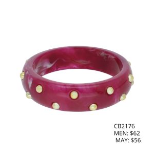 Pulsera Acrilico Rosa Bola Dorada Bisuteria CB2176